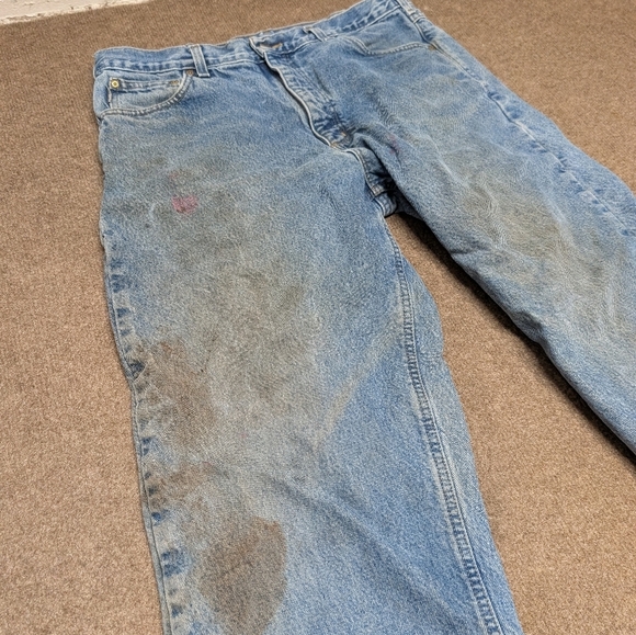 Carhartt Mens Grunge Blue Relaxed Fit Plaid Lined Jeans 36 x 34 - Picture 2 of 8